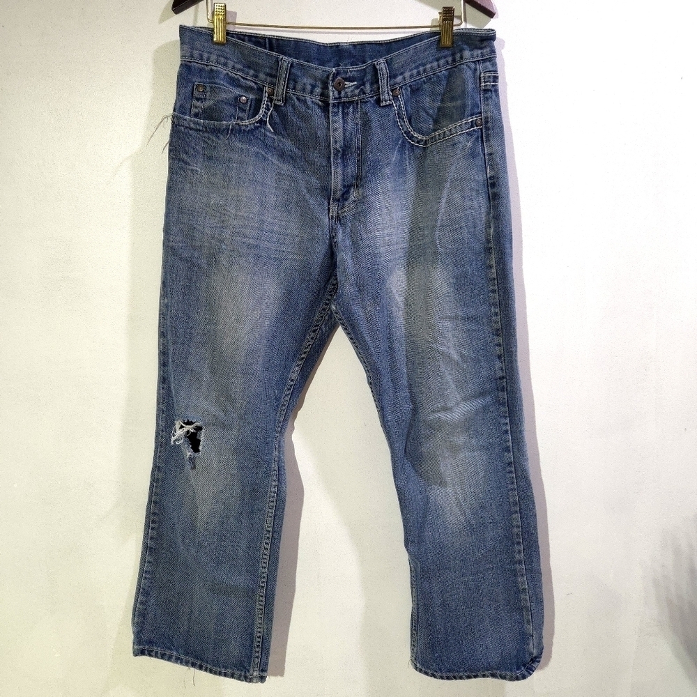 Flypaper | Men's Blue Distressed Boot Cut Jeans 34x30